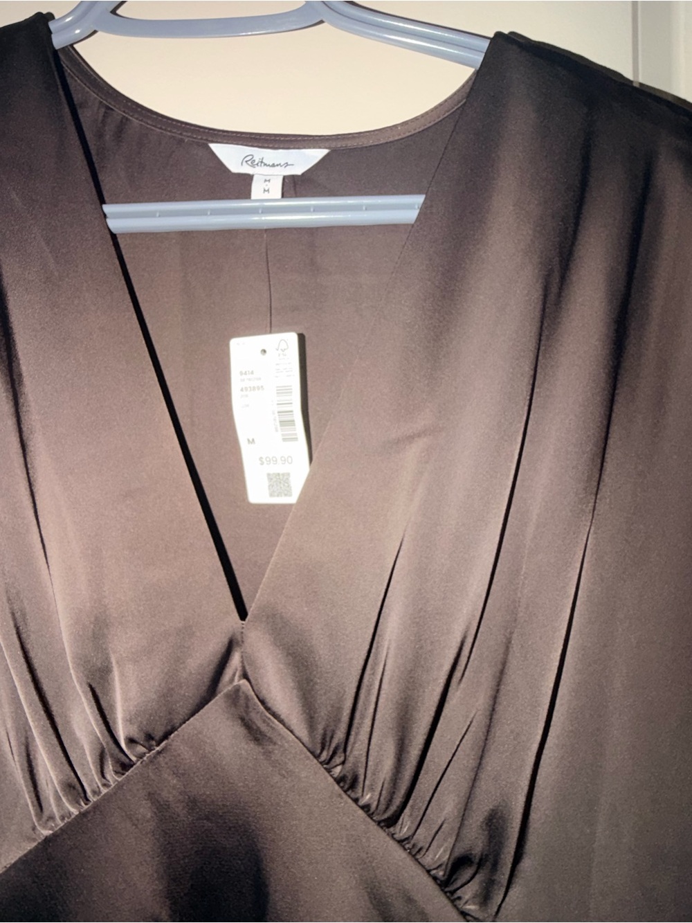Elegant Chocolate Brown Satin V-Neck Maxi Dress - Picture 4 of 5